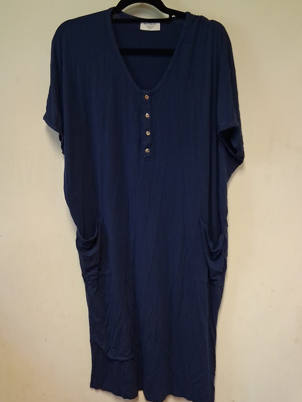 Women's Navy Short-Sleeve Henley Maternity/nursing Gown